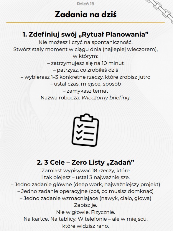Pierwsza część zadań Dnia 15 z e-booka Rytuał Dyscypliny